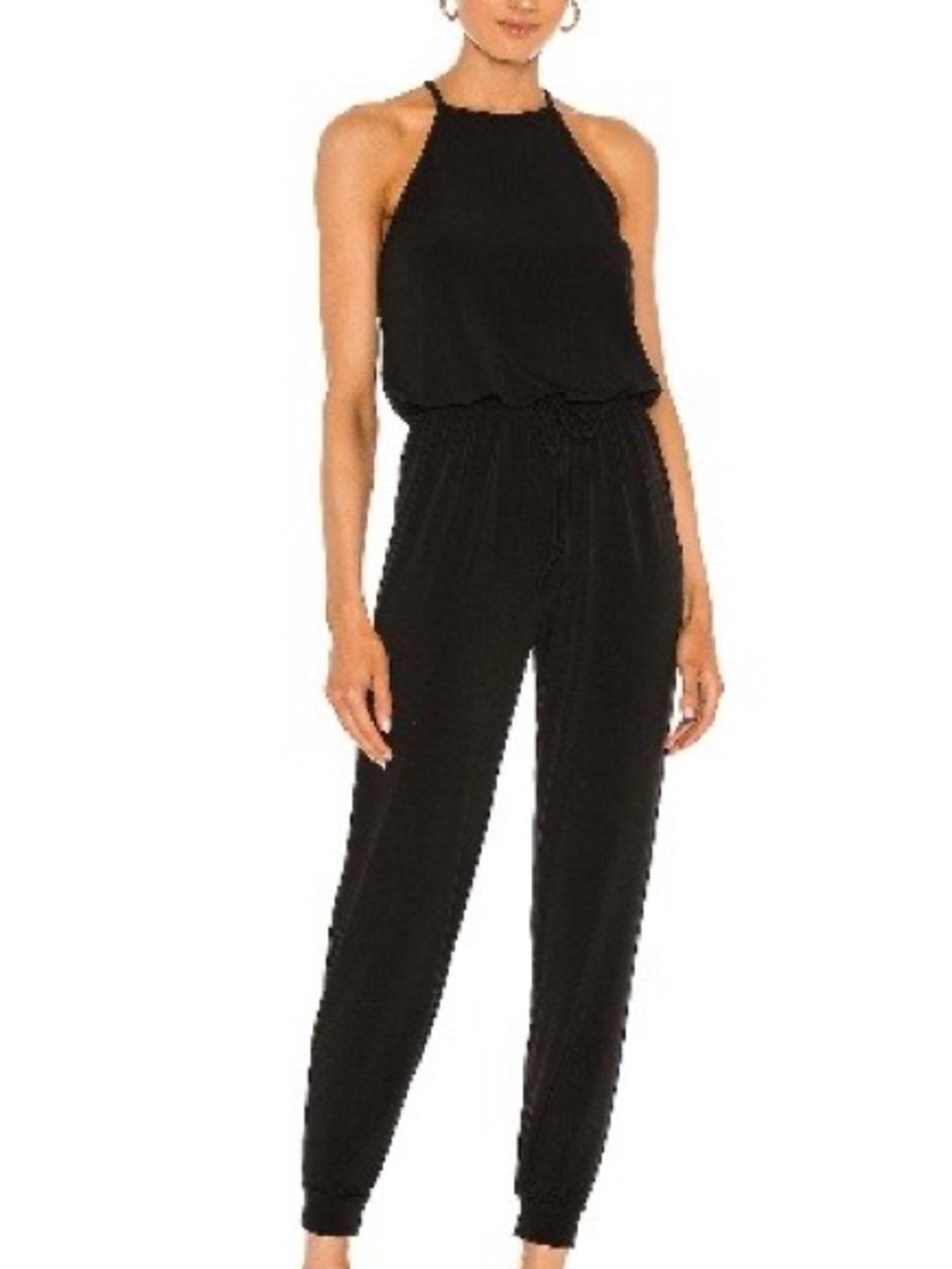 Black Halter-Neck Drawstring Waist Jumpsuit
